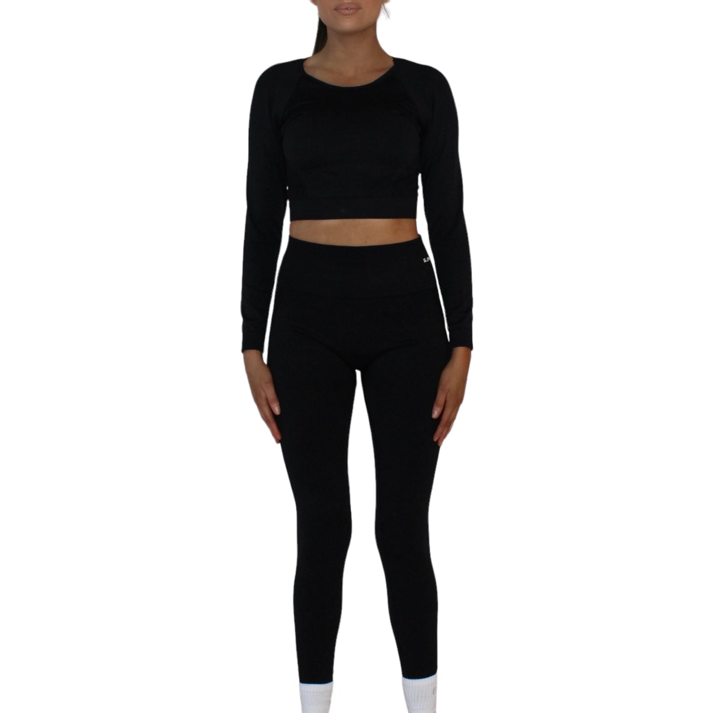 Glow long sleeve crop top in black