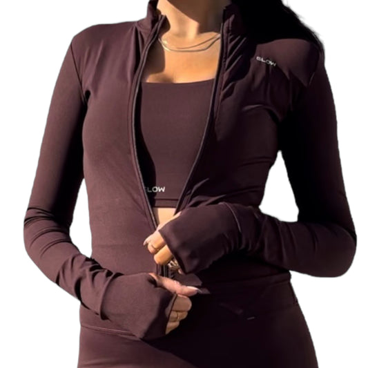 Glow zip up jacket in brown