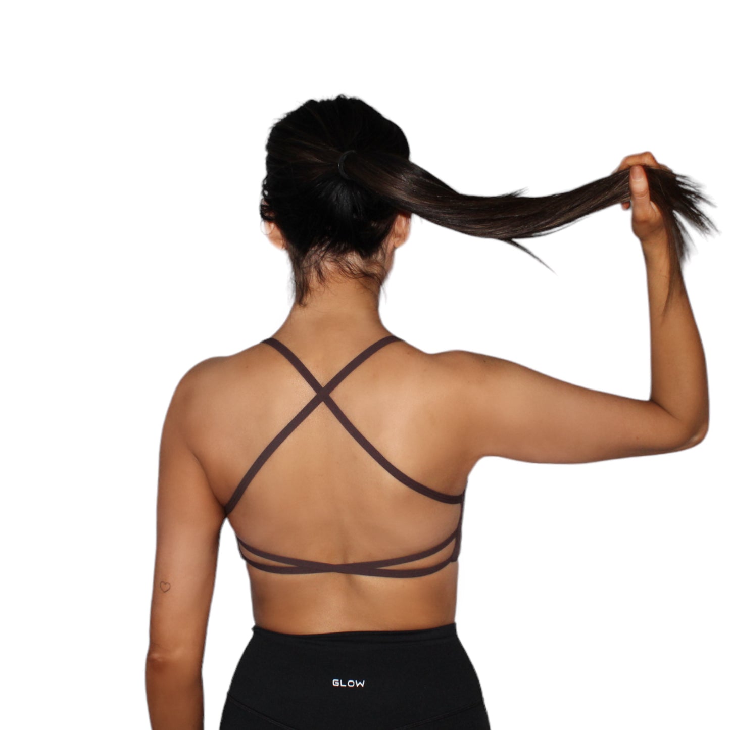 Glow cross back sports bra in brown