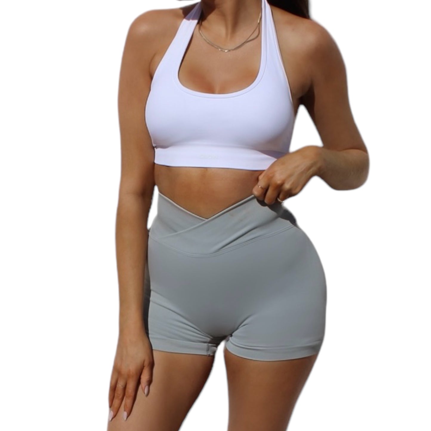 Glow halter neck sports bra in white